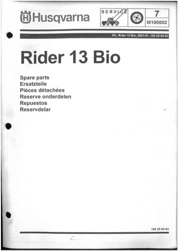 Husqvarna Ride on Garden Tractor Mower Rider 13 Bio Parts Manual