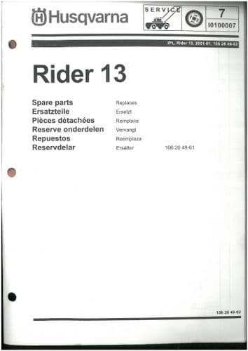 Husqvarna Ride on Garden Tractor Mower Rider 13 Parts Manual