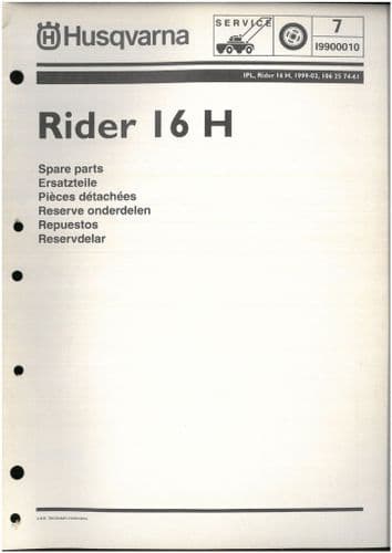 Husqvarna Ride on Garden Tractor Mower Rider 16 H Parts Manual
