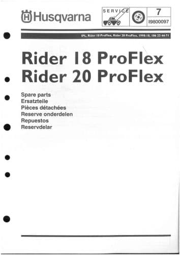 Husqvarna Ride on Garden Tractor Mower Rider 18 ProFlex Rider 20 ProFlex Parts Manual