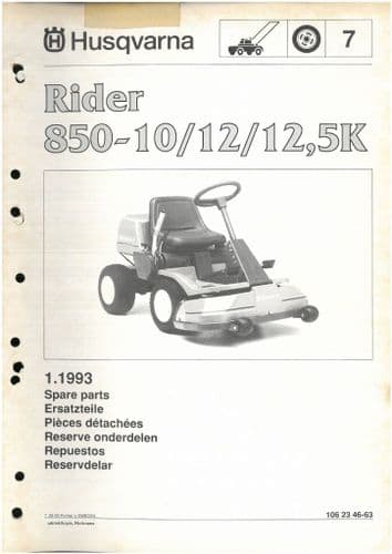 Husqvarna Ride on Garden Tractor Mower Rider 850 - 12 12S 12,5K Parts Manual