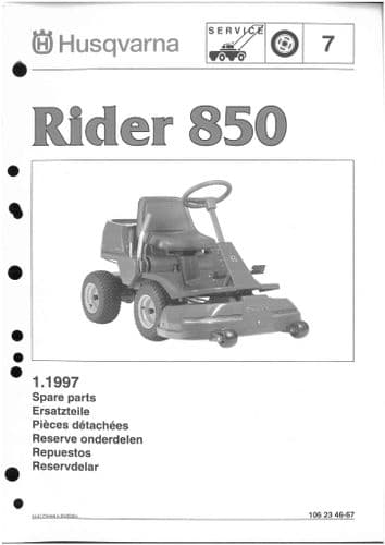 Husqvarna Ride on Garden Tractor Mower Rider 850 Parts Manual