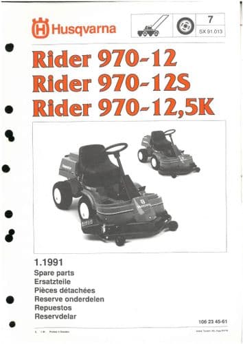 Husqvarna Ride on Garden Tractor Mower Rider 970 12 12S 12,5K Parts Manual
