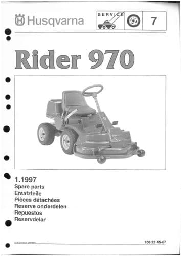 Husqvarna Ride on Garden Tractor Mower Rider 970 Parts Manual