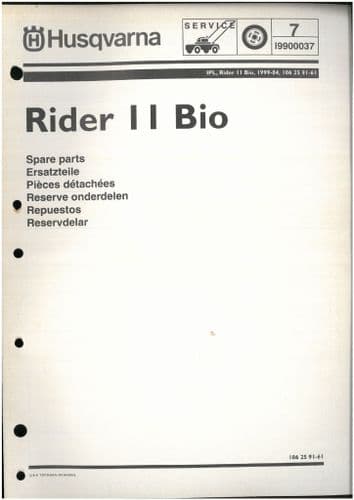 Husqvarna Ride on Garden Tractor Mower Rider II Bio  Parts Manual