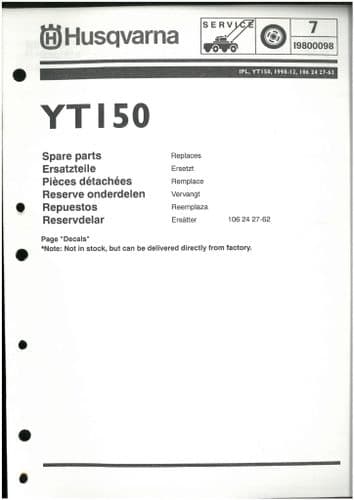 Husqvarna Ride on Garden Tractor Mower YT150  Parts Manual