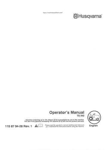 Husqvarna Ride on Garden Tractor TS242 Operators Manual