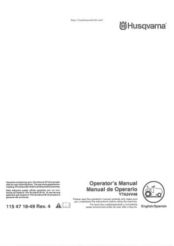 Husqvarna Ride on Garden Tractor YTA24V48 Operators Manual