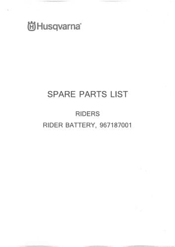 Husqvarna Ride on Mower Rider Battery Parts Manual