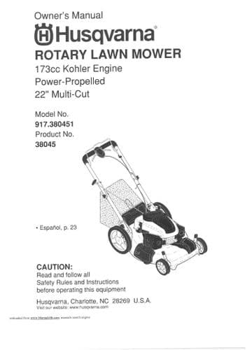 Husqvarna Rotary Lawn Mower 173cc Multi Cut Operators Manual