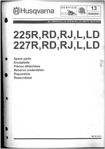 Husqvarna Trimmer/Bush Cutter  225 & 227 R RD RJ L LD Parts Manual
