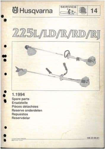 Husqvarna Trimmer/Edger 225L, LD, R, RD, RJ Parts Manual 225 L - ORIGINAL