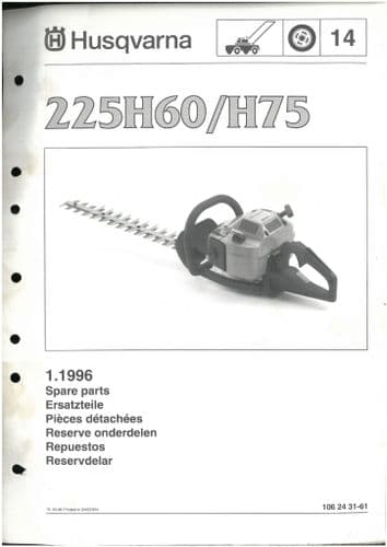 Husqvarna Trimmer/Strimmer 225 H60/75  Parts Manual - ORIGINAL