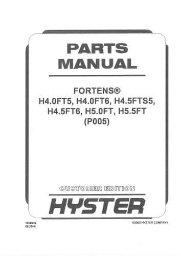 Hyster Forklift P005 H4.0FT5 H4.0FT6 H4.5FTS5 H4.5FT6 H5.0FT H5.5FT