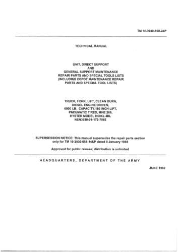 Hyster Forklift Truck H60XL Parts Manual