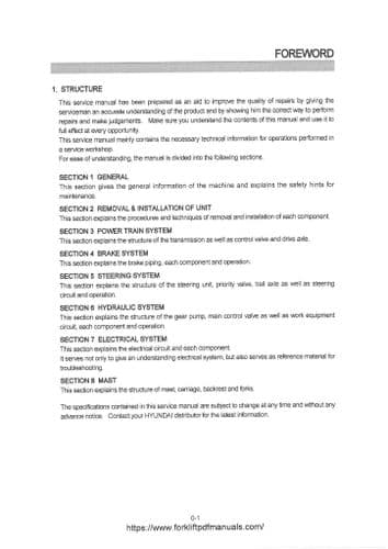 Hyundai Forklift Trucks 50D 60D 70D 80D Forklift Trucks Workshop Manual