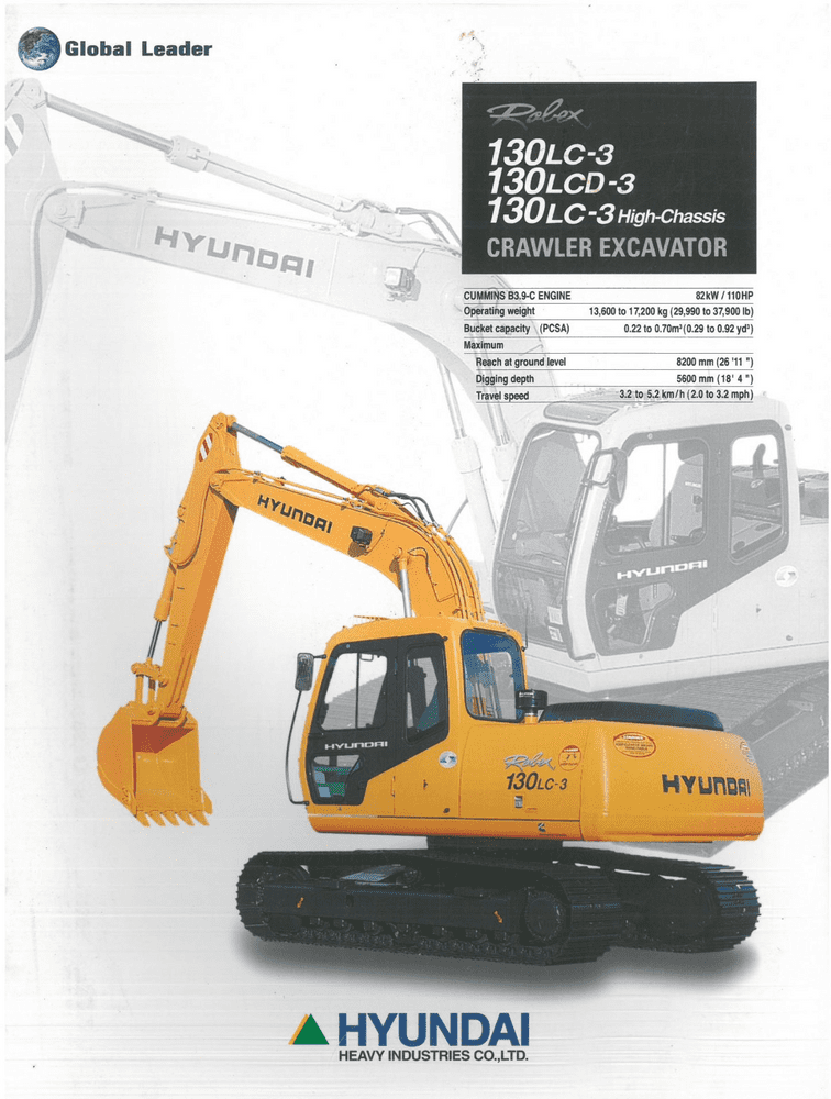 Hyundai Robex Hydraulic Excavator 130LC-3 130LCD-3 130LC-3 High Chassis ...
