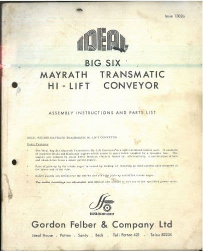 Ideal Mayrath Transmatic Hi-Lift Conveyor Operators Manual and Parts List