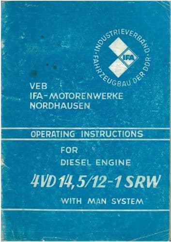 IFA Motoenwerke Diesel Engine MAN 4VD 14.5/12 SRW Operators Manual
