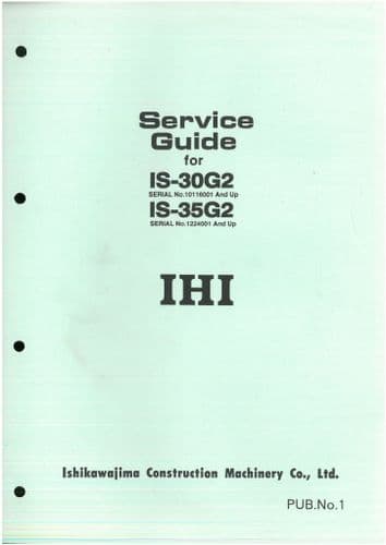 IHI Hydraulic Excavator IS-30G2 IS-30G3 IS-35G IS-35G2 IS35-G3 Workshop Service Repair Manual
