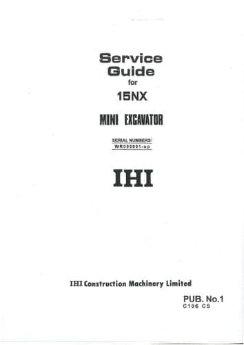 IHI Mini Excavator 15NX Workshop Service Repair Manual