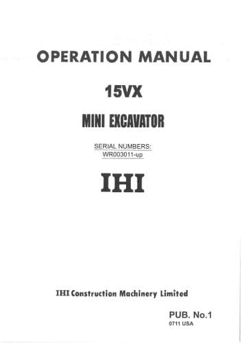 IHI Mini Excavator 15VX Operators Manual
