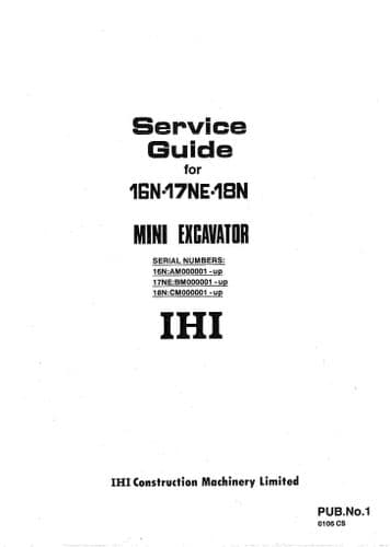 IHI Mini Excavator 16N 17NE 18N Workshop Service Manual