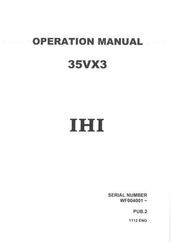 IHI Mini Excavator 35VX3 Operators Manual