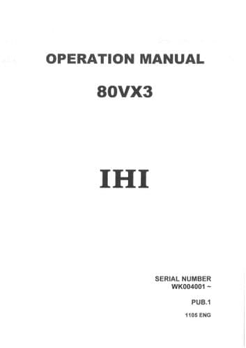 IHI Mini Excavator  80VX3 Operators Manual