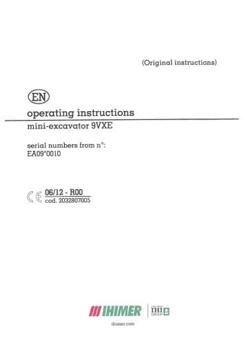 IHI Mini Excavator 9VXE Operators Manual