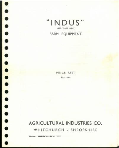 Indus' Farm Equipment Price list