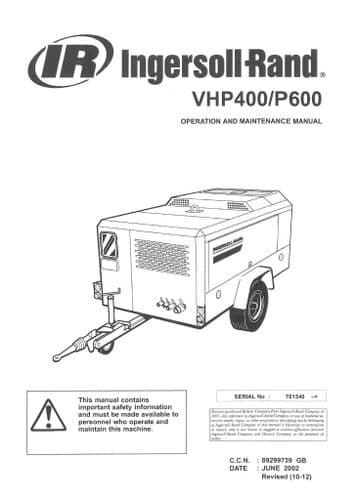Ingersol Rand Compressor VHP400 P600 Operators Manual
