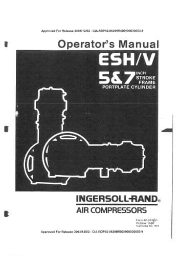 Ingersoll Rand Air Compressor ESH-V 5&7 inch Operators Manual