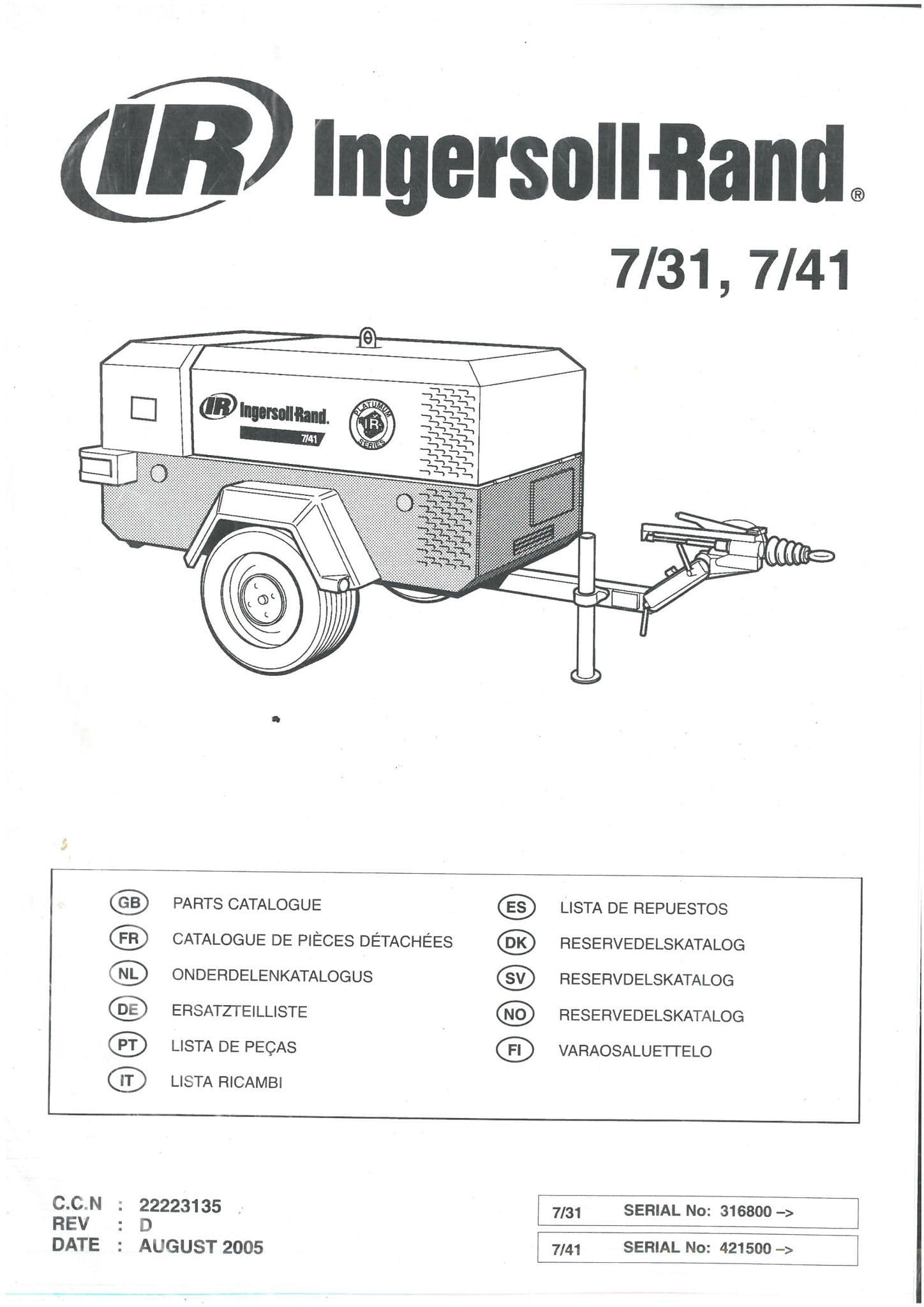 Ingersoll Rand Compressor 7/31 & 7/41 Parts Manual