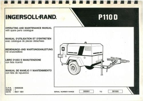 Ingersoll - Rand Compressor P110D Operators & Maintenance Manual with Parts List P 110 D