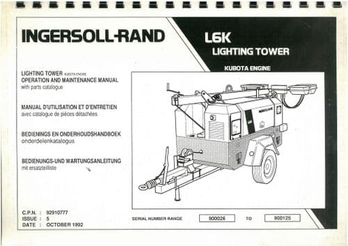 Ingersoll - Rand Lighting Tower L6K Operators & Maintenance Manual - L 6 K