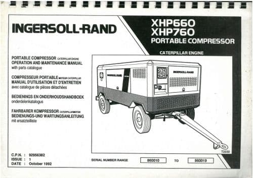 Ingersoll - Rand Portable  Compressor Caterpillar Engine XHP660 XHP760 Operators  Manual