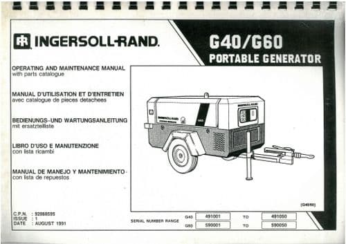 Ingersoll - Rand Portable Generator G40/G60 Operators & Maintenance Manual - G 40 60