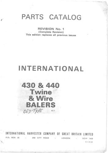 International Baler 430 & 440 Parts Manual