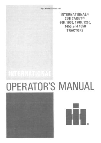 International Cub Cadet Garden Tractor 800 1000 1200 125 1450 1650 Operators Manual