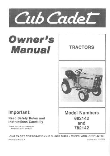 International Cub Cadet Ride On Tractor Mower 682142 782142 Operators Manual