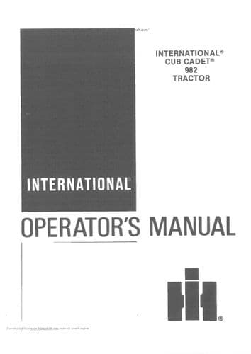 International Cub Cadet Ride on Tractor Mower 982 Operators Manual
