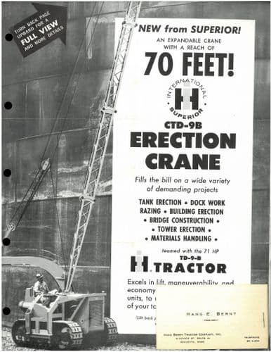 International Erection Crane CTD9B Teamed With TD9-B Crawler Tractor Brochure