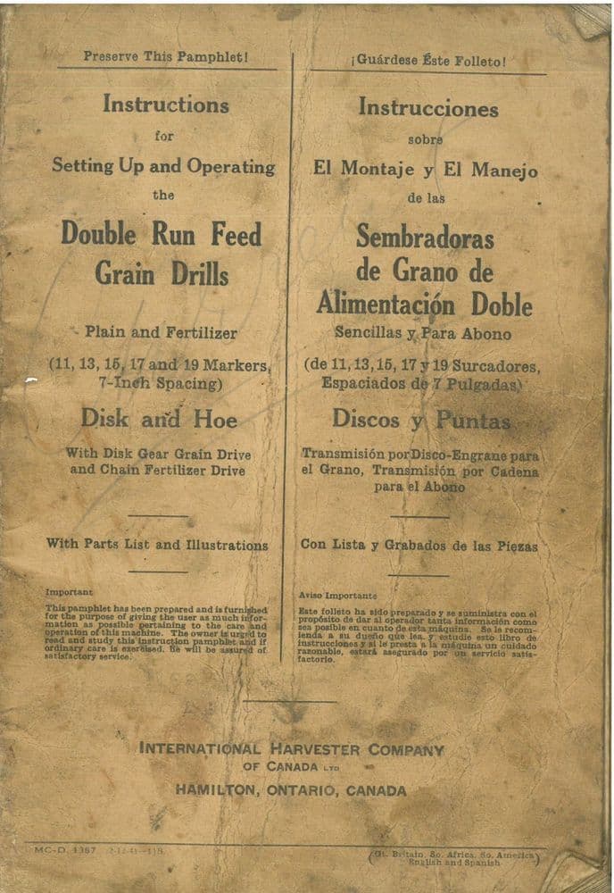International Harvester Double Run Feed Grain Drill Disc & Hoe ...
