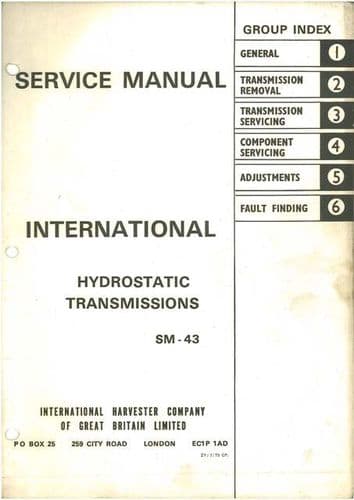 International Hydrostatic Transmissions SM43 Service Workshop Manual