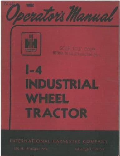 International Industrial Tractor I-4 I4 Operators Manual