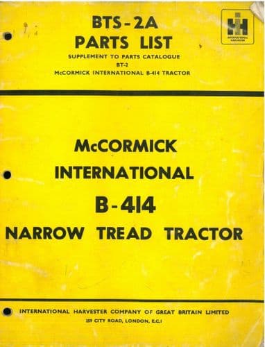 International McCormick B-414 Narrow Tread Tractor Parts Manual