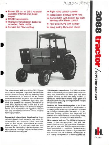 International Tractor 3088 Brochure
