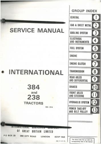 International Tractor 384 & 238 Service Workshop Manual - ORIGINAL