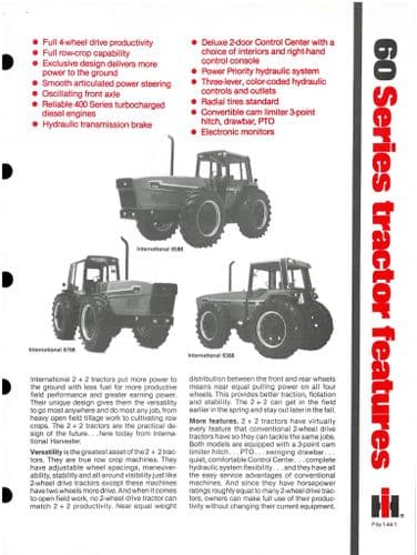 International Tractor - 60 Series 6388 6588 6788 Brochure
